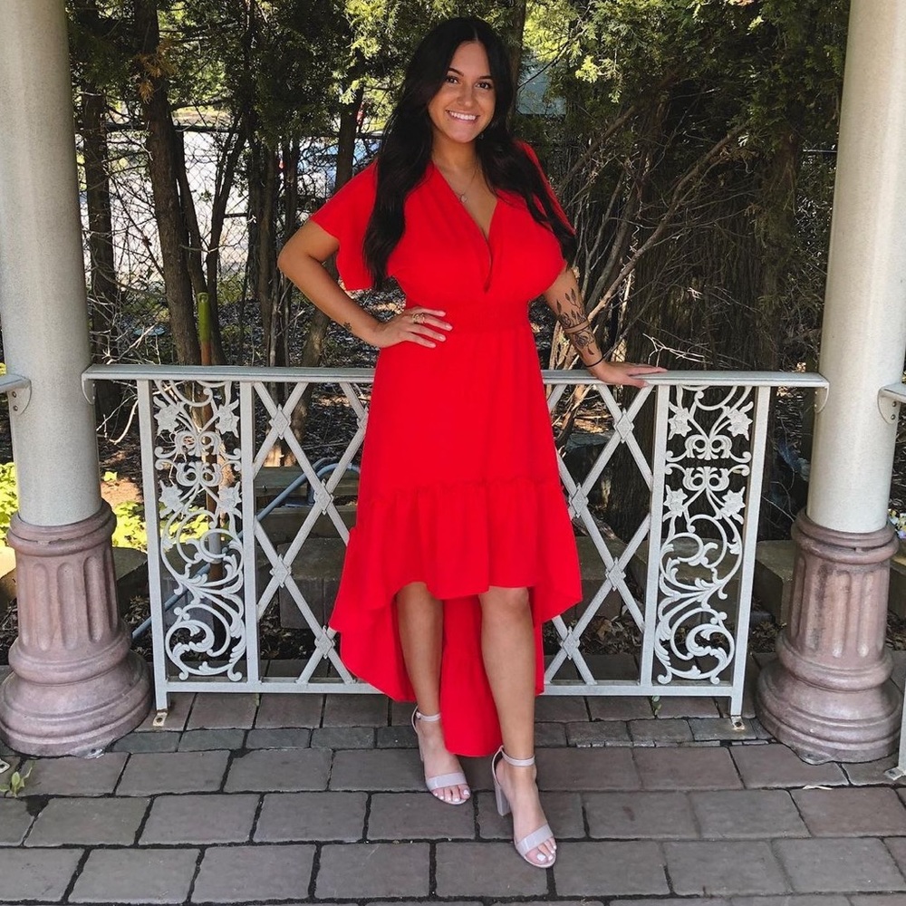 Red high low dress